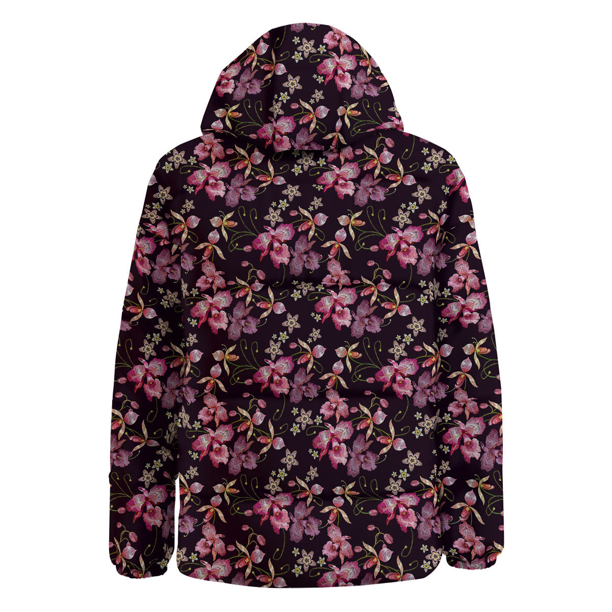 Flower Embroidery Orchid Print Pattern Down Jacket-grizzshop