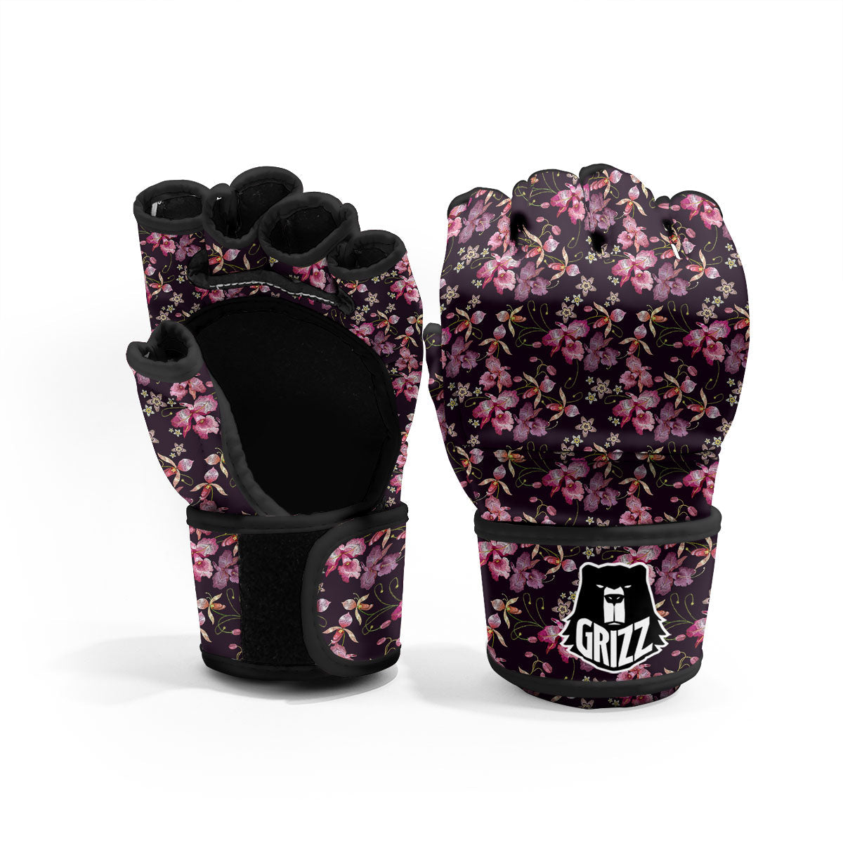 Flower Embroidery Orchid Print Pattern MMA Gloves-grizzshop