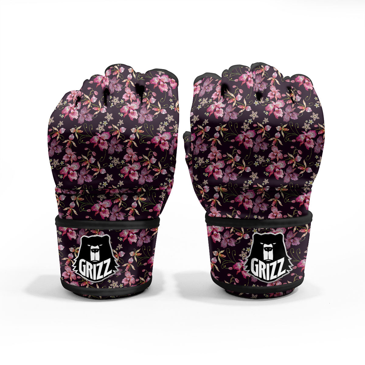 Flower Embroidery Orchid Print Pattern MMA Gloves-grizzshop