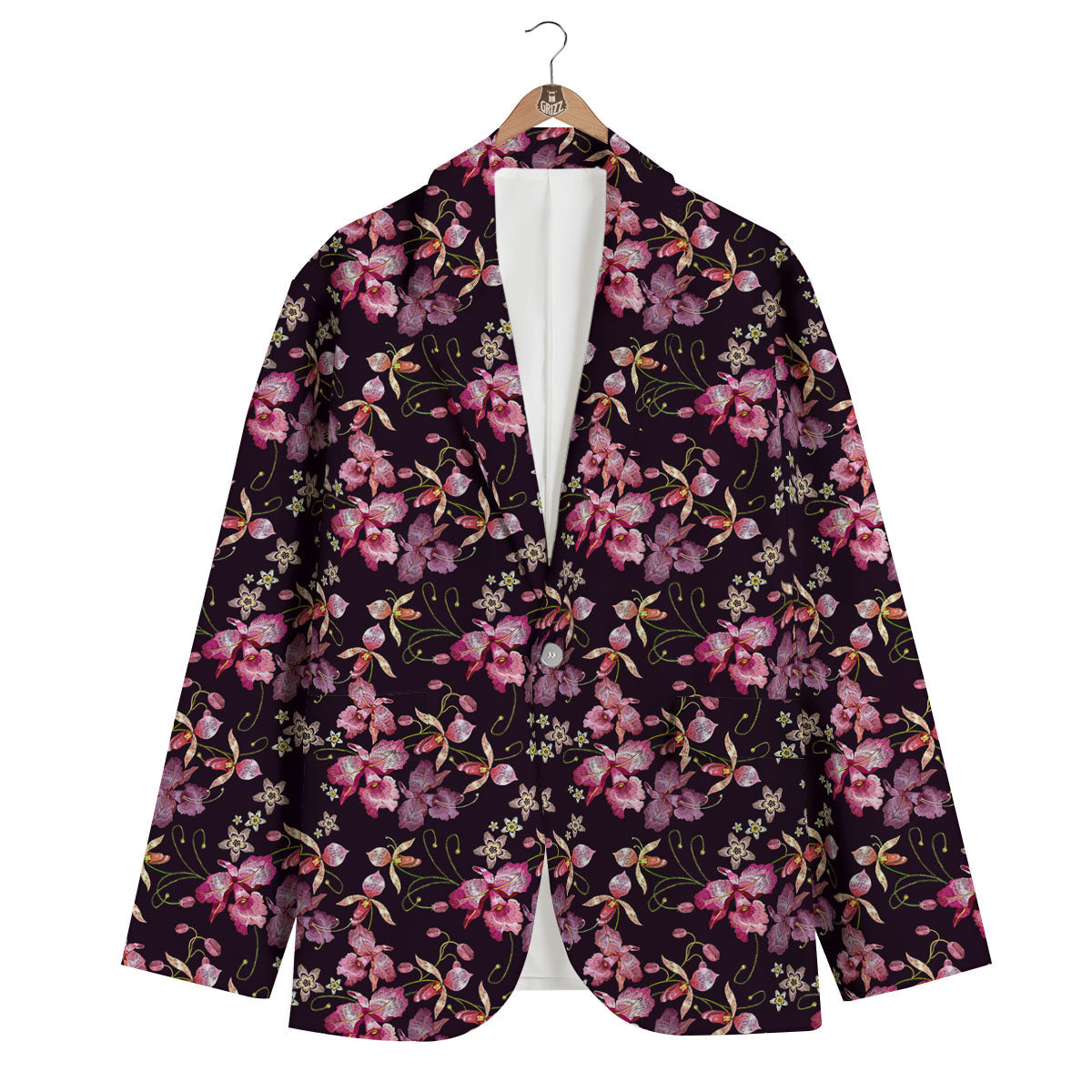 Flower Embroidery Orchid Print Pattern Men's Blazer-grizzshop