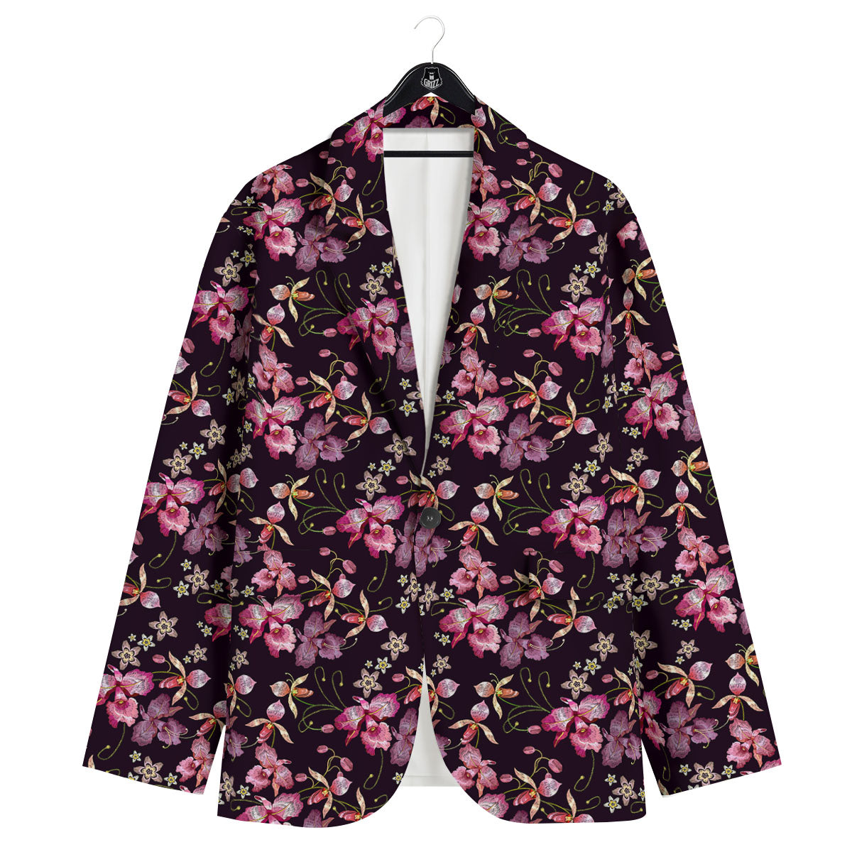 Flower Embroidery Orchid Print Pattern Men's Sport Coat-grizzshop