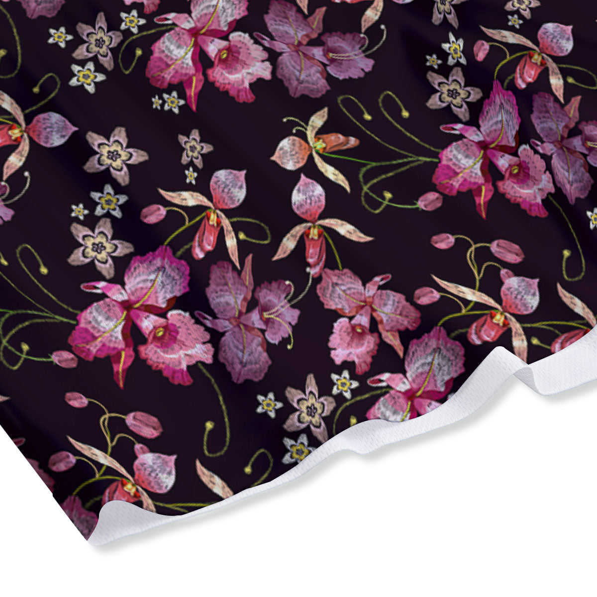 Flower Embroidery Orchid Print Pattern Mesh Shorts
