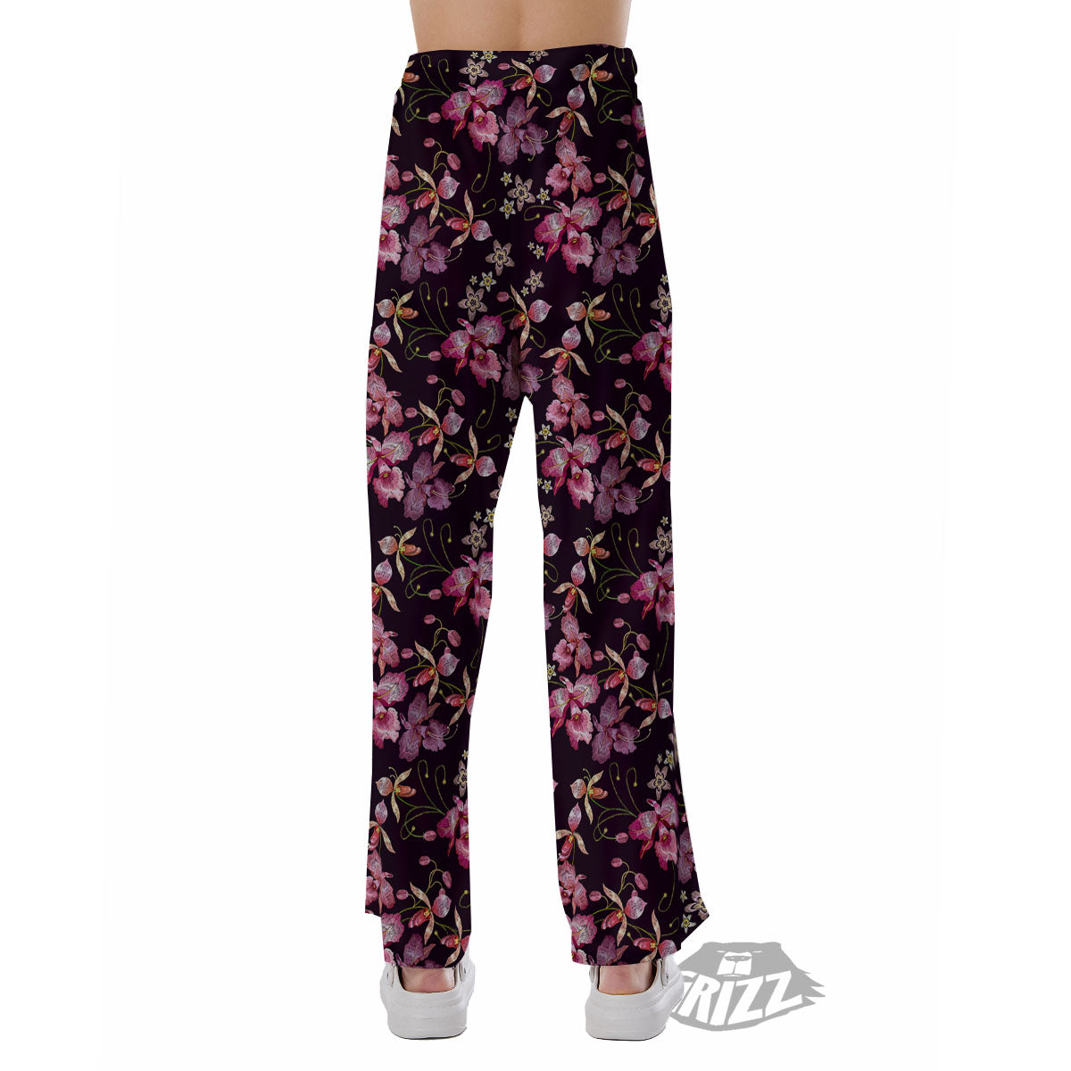 Flower Embroidery Orchid Print Pattern Pajama Pants-grizzshop