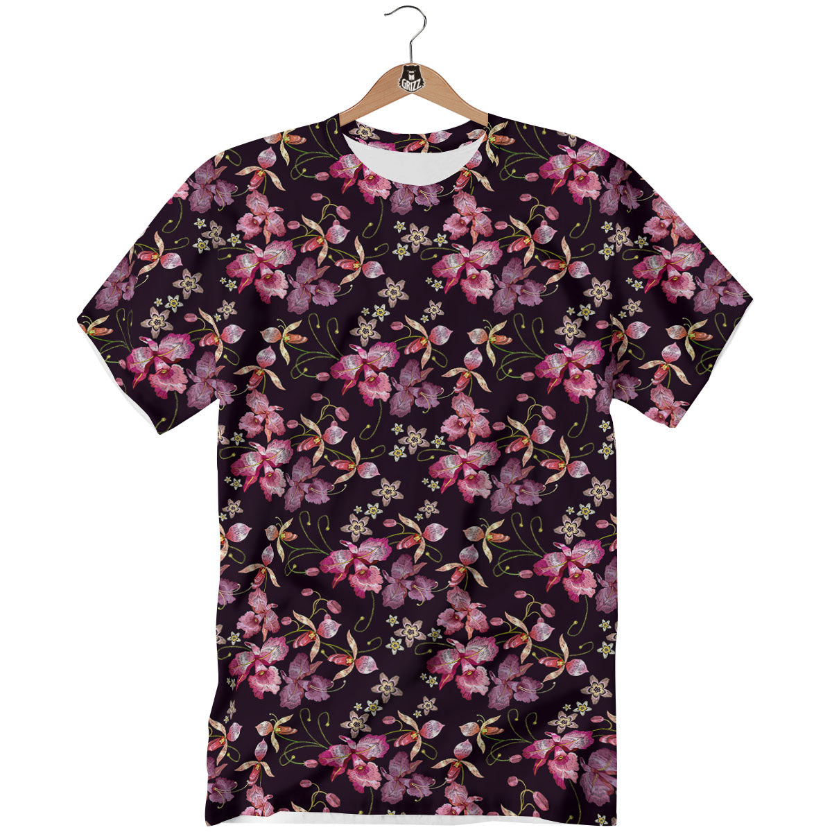 Flower Embroidery Orchid Print Pattern T-Shirt-grizzshop
