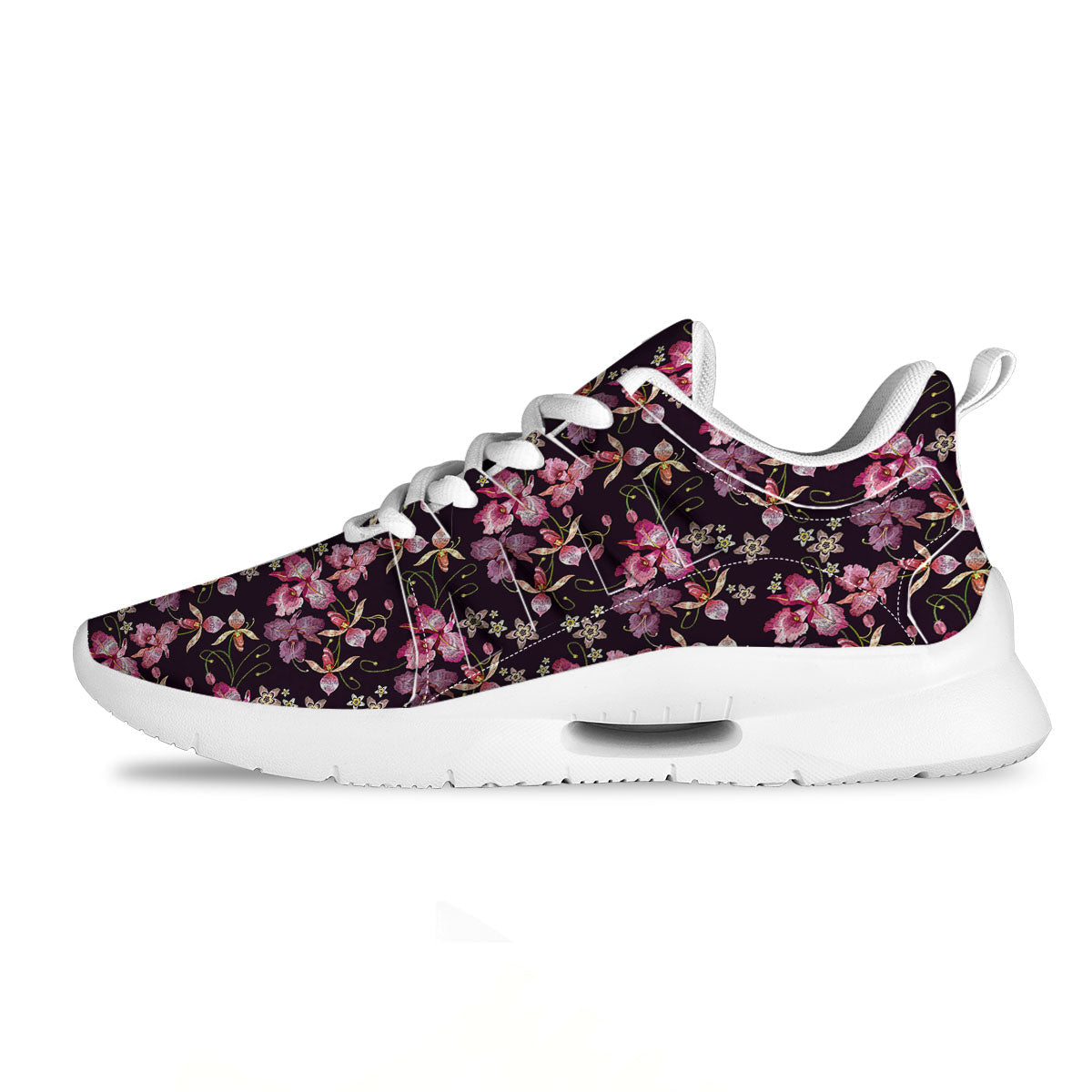 Flower Embroidery Orchid Print Pattern Tennis Shoes-grizzshop