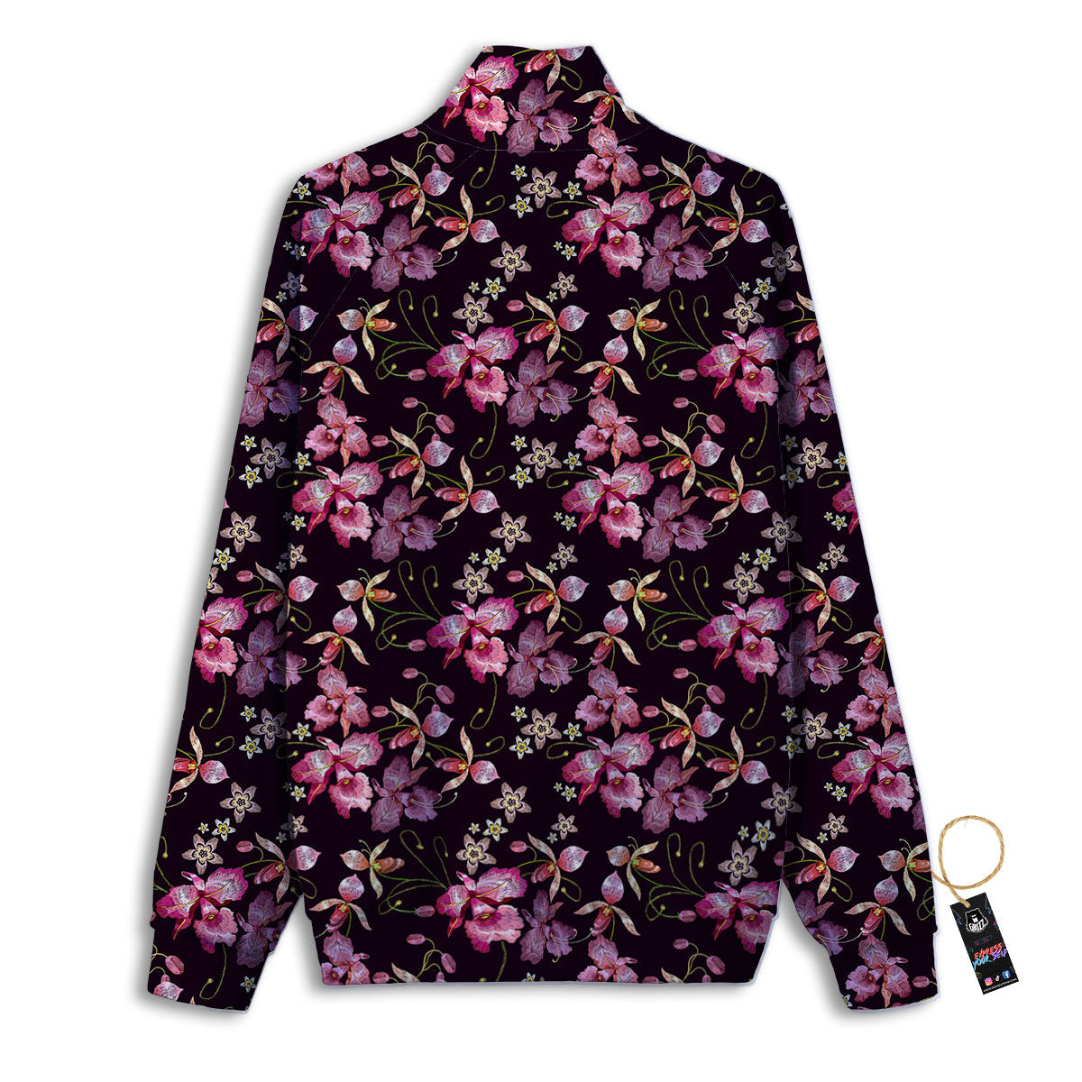 Flower Embroidery Orchid Print Pattern Track Jacket-grizzshop