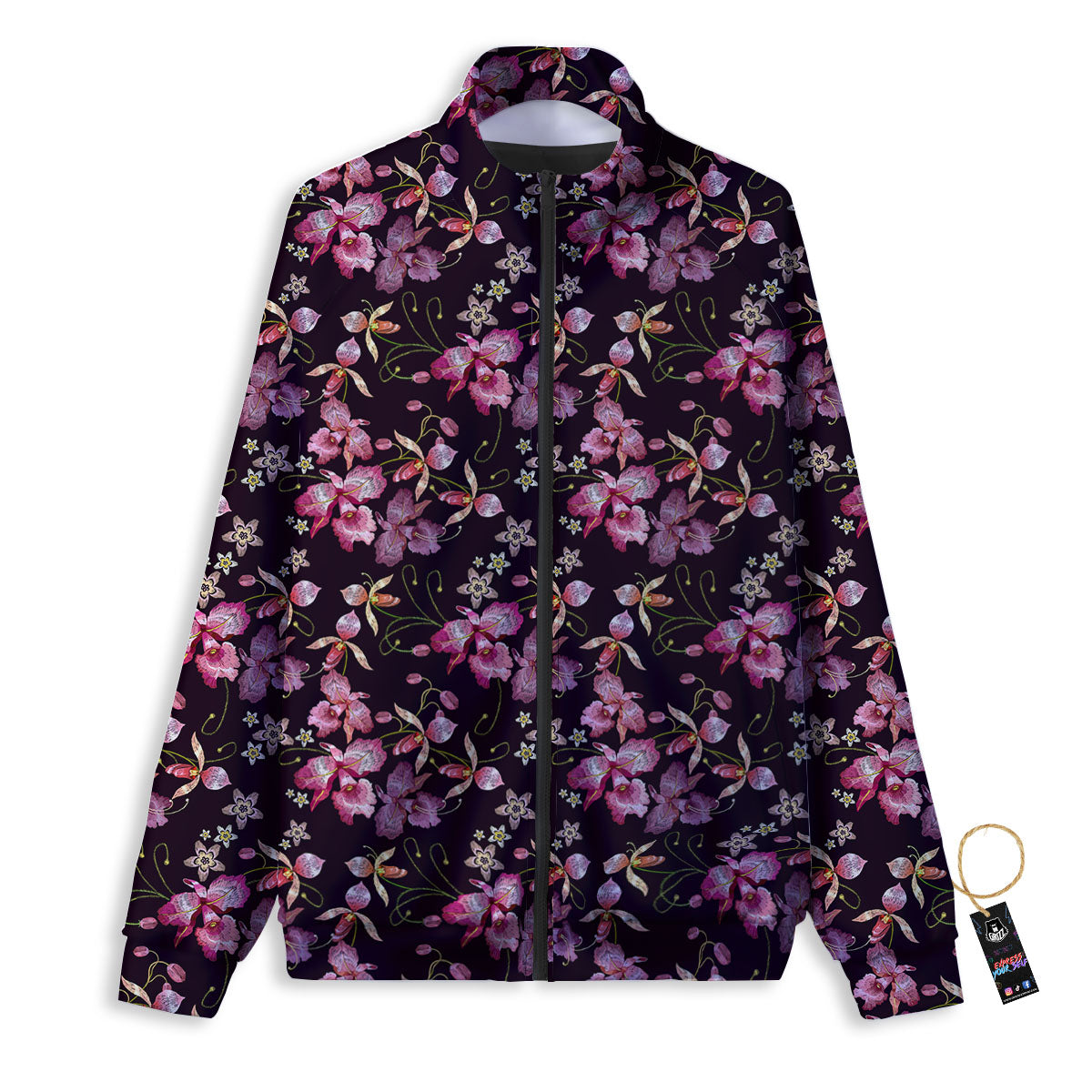 Flower Embroidery Orchid Print Pattern Track Jacket-grizzshop