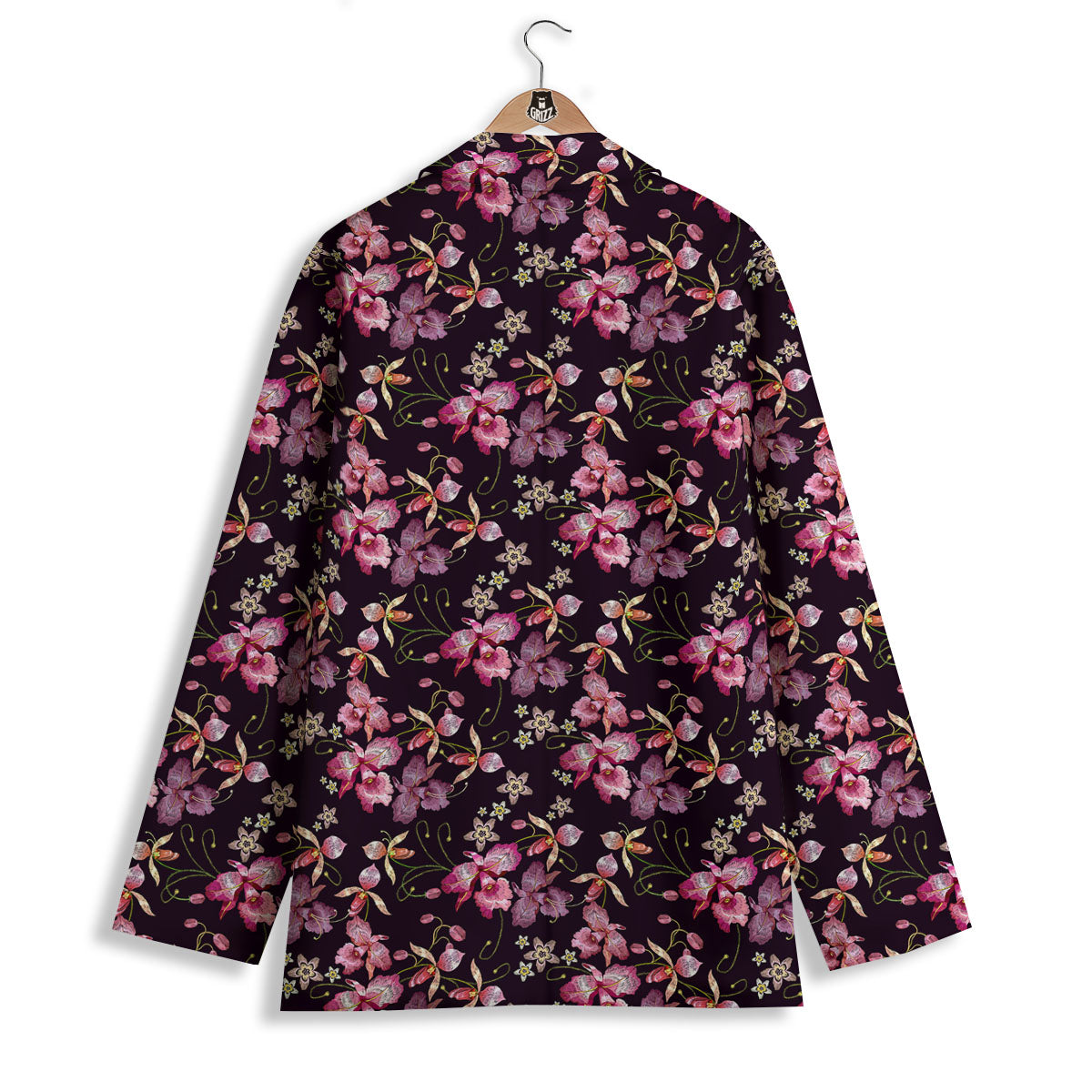 Flower Embroidery Orchid Print Pattern Women's Blazer-grizzshop
