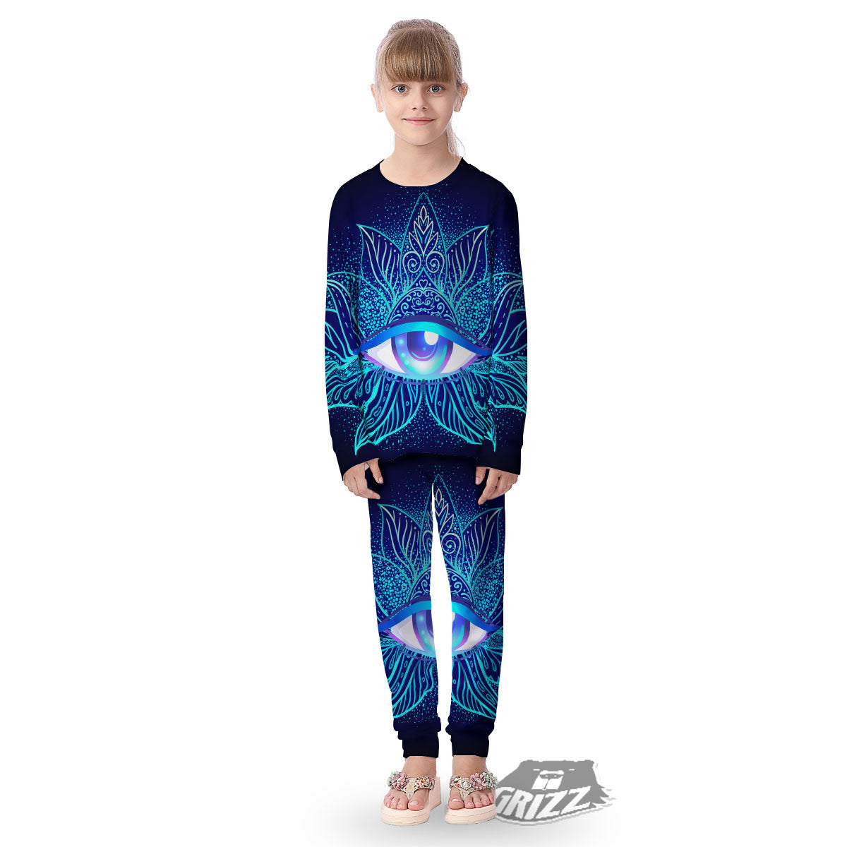 Flower Eye Of Providence Print Kid's Pajamas-grizzshop