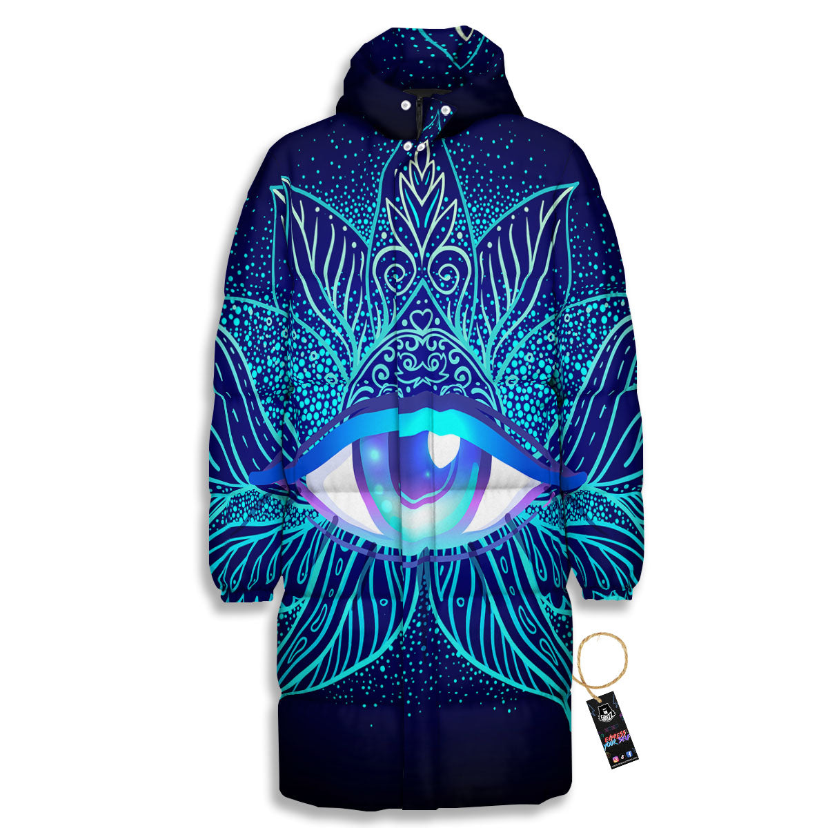Flower Eye Of Providence Print Long Down Jacket-grizzshop