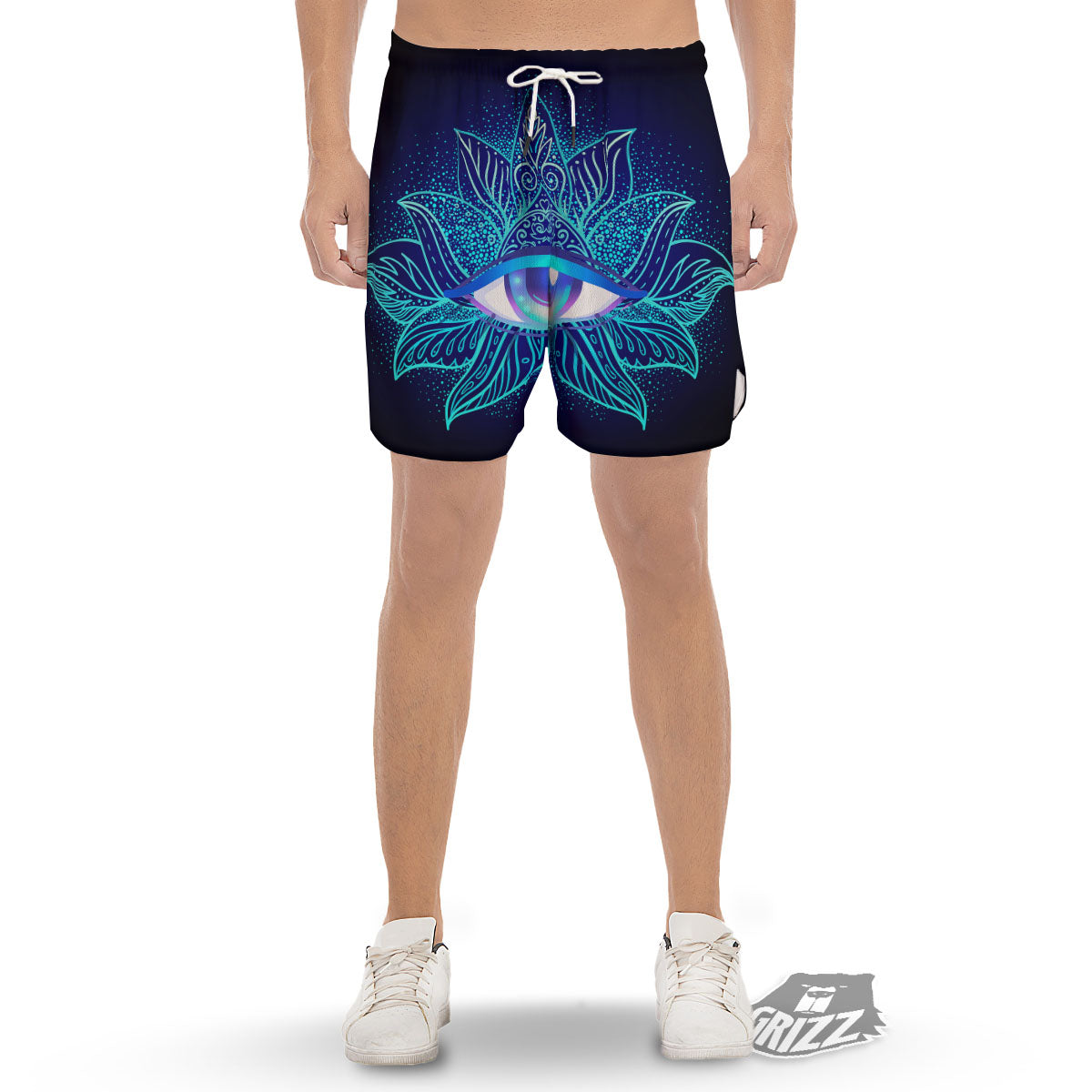 Flower Eye Of Providence Print Men's Gym Shorts-grizzshop