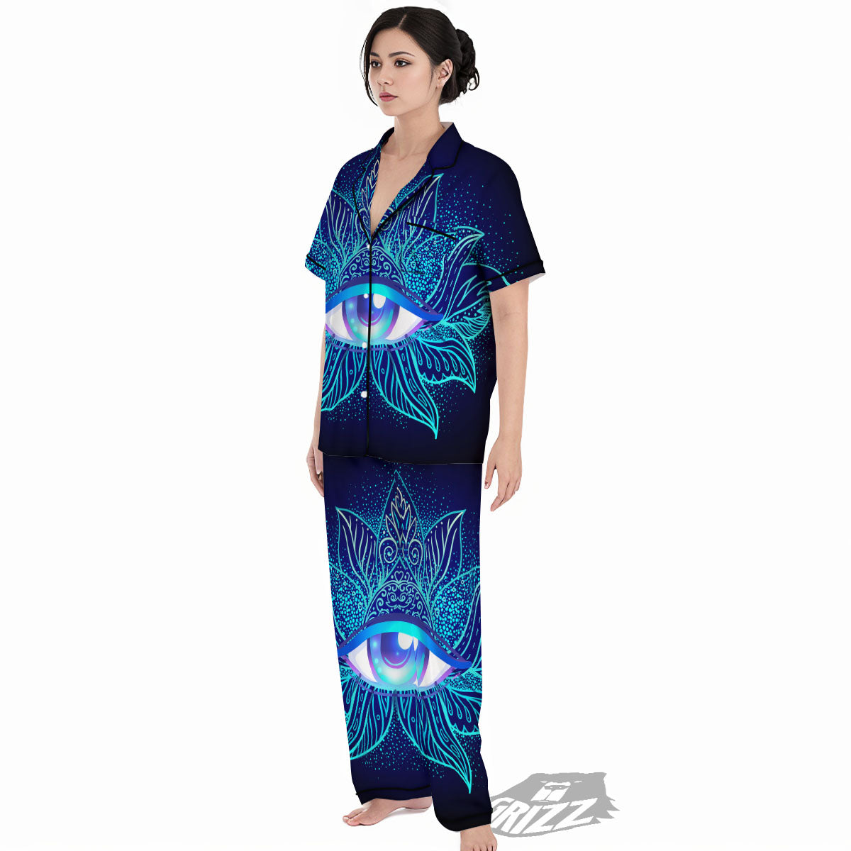 Flower Eye Of Providence Print Women's Pajamas Set-grizzshop
