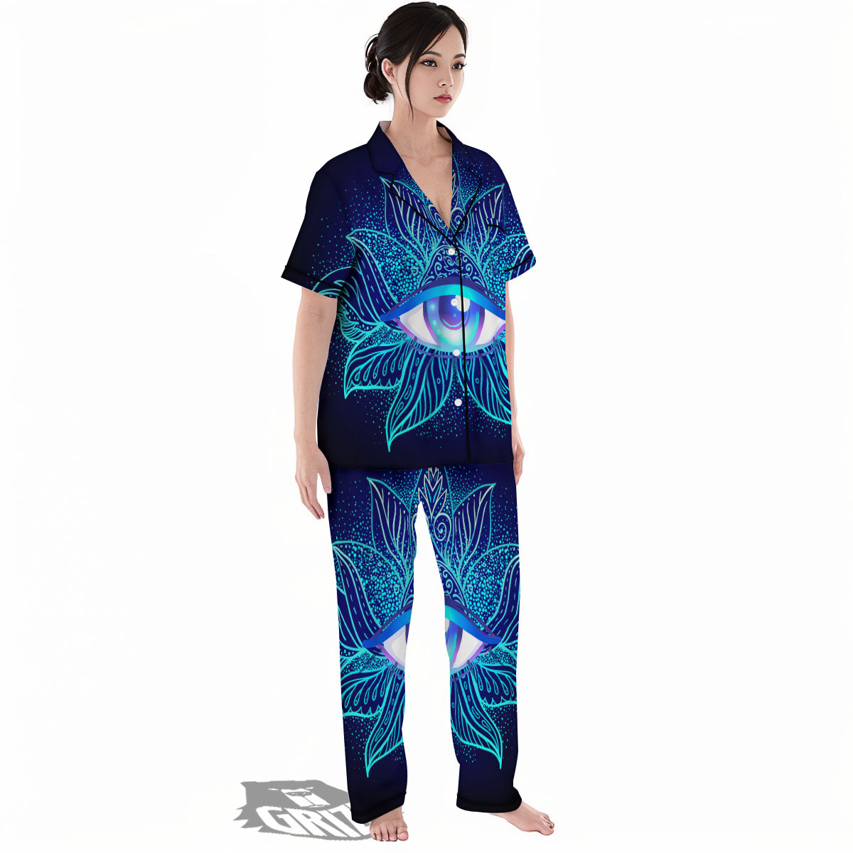 Flower Eye Of Providence Print Women's Pajamas Set-grizzshop