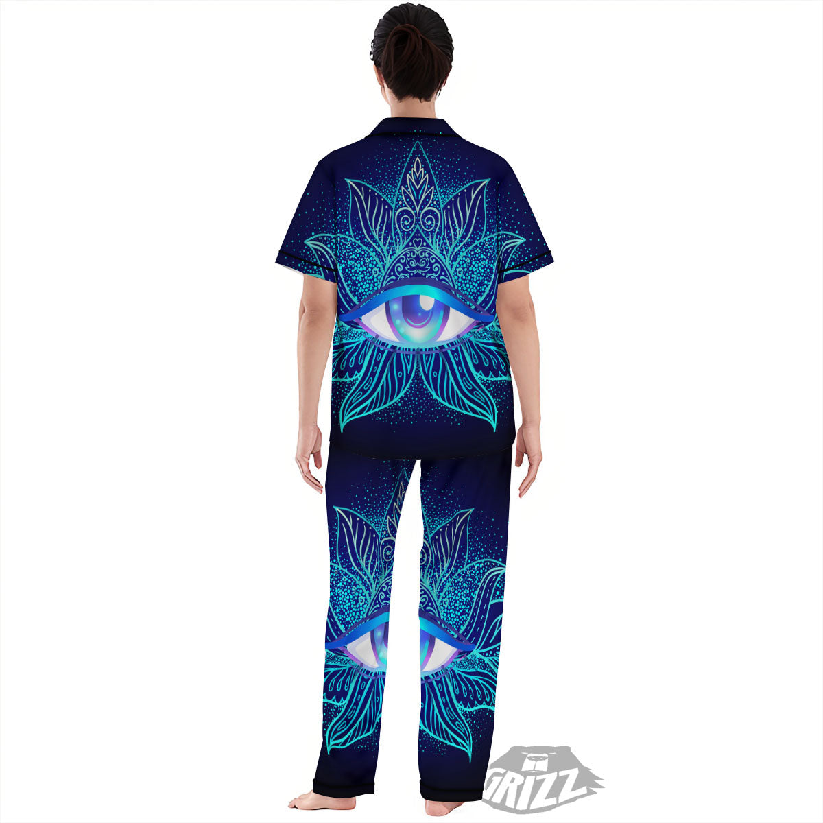 Flower Eye Of Providence Print Women's Pajamas Set-grizzshop