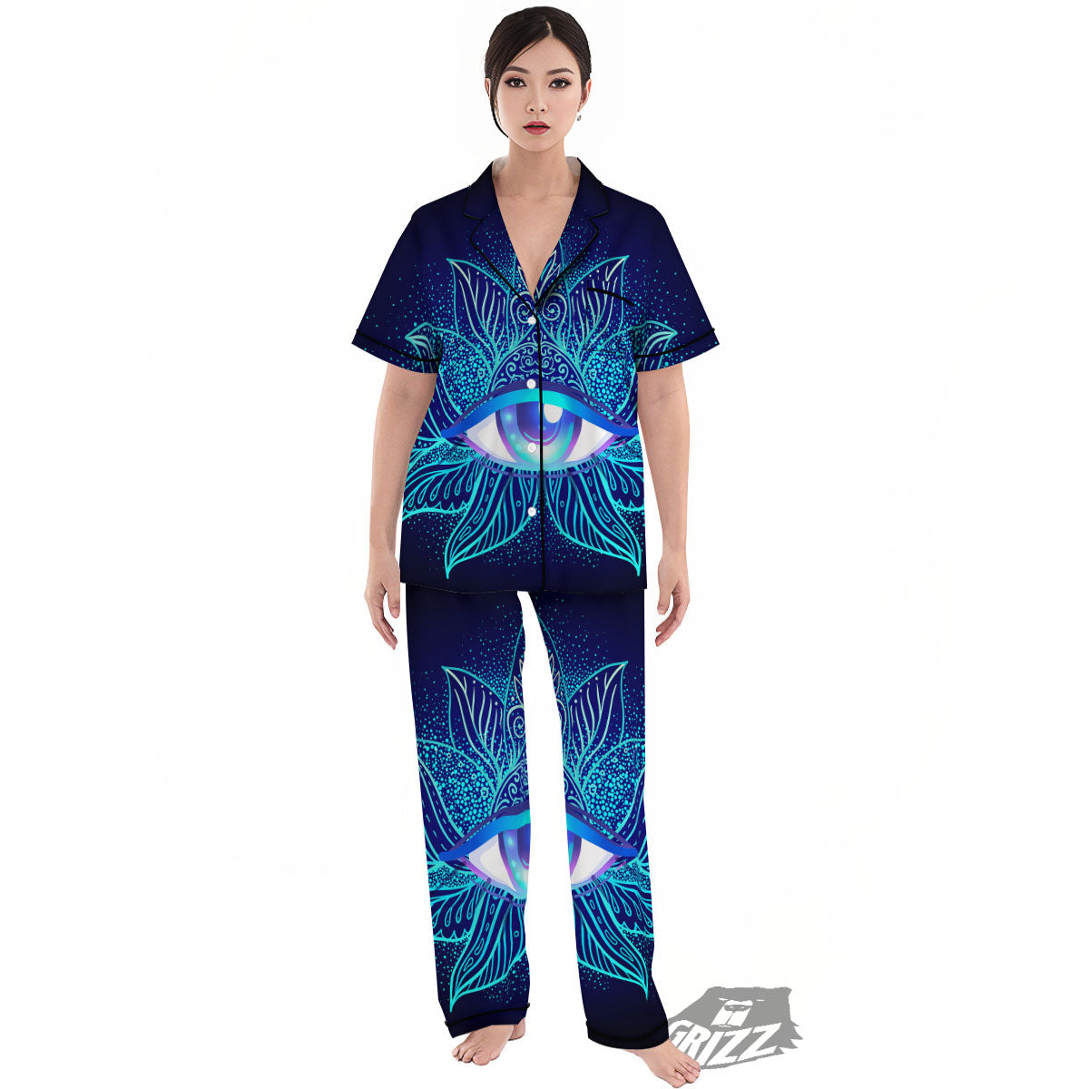 Flower Eye Of Providence Print Women's Pajamas Set-grizzshop