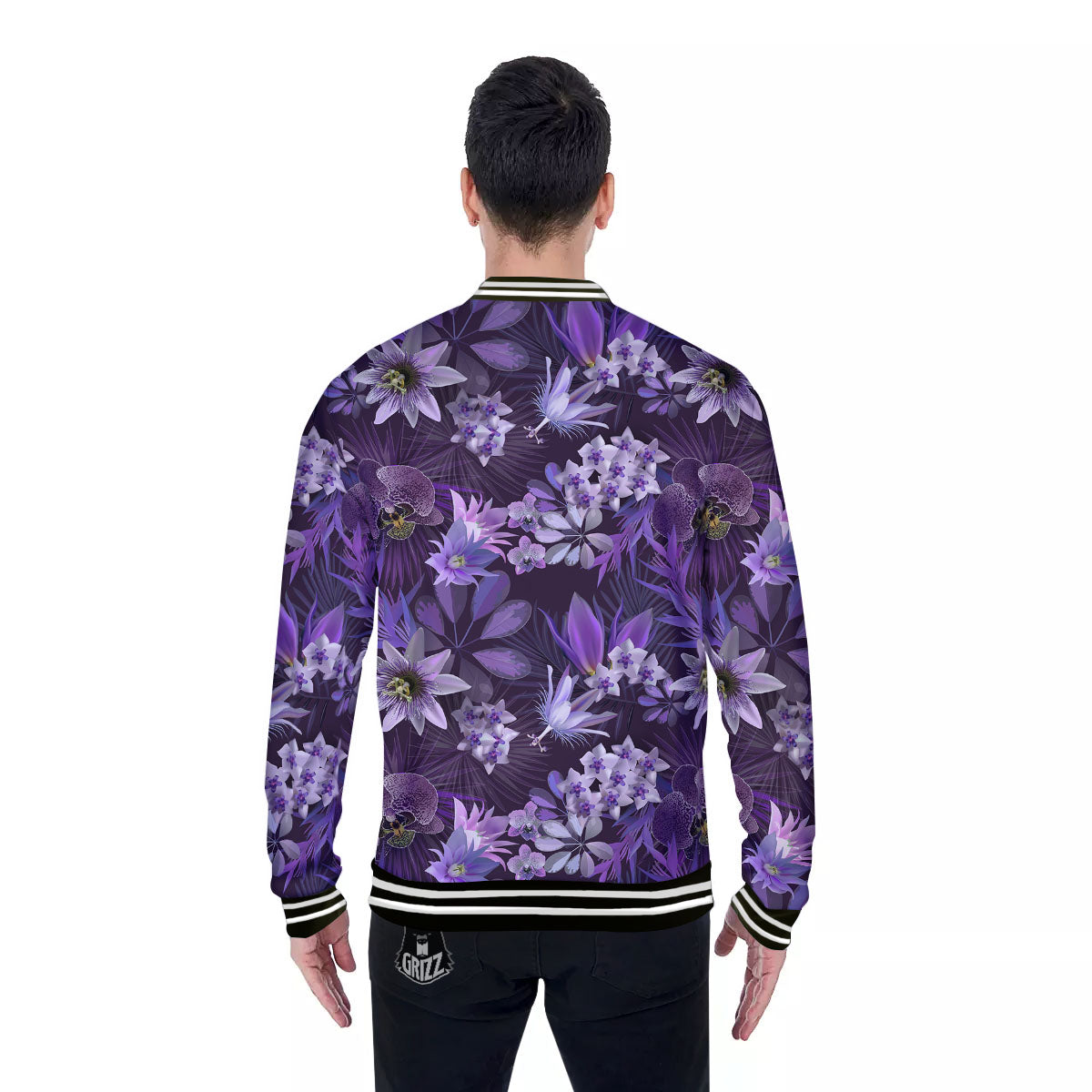 Flower Floral Purple Print Pattern Baseball Jacket-grizzshop