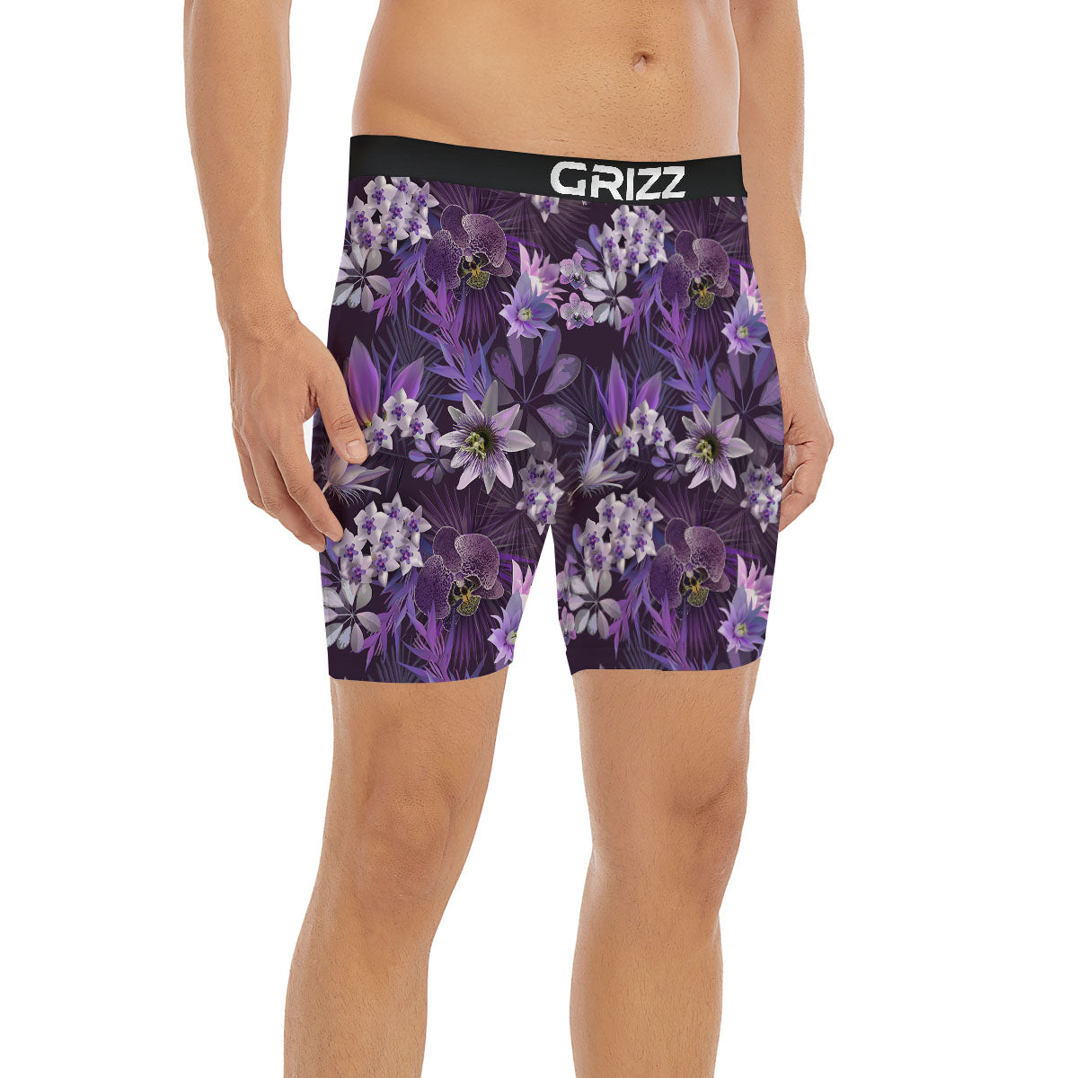 Flower Floral Purple Print Pattern Boxer Briefs-grizzshop