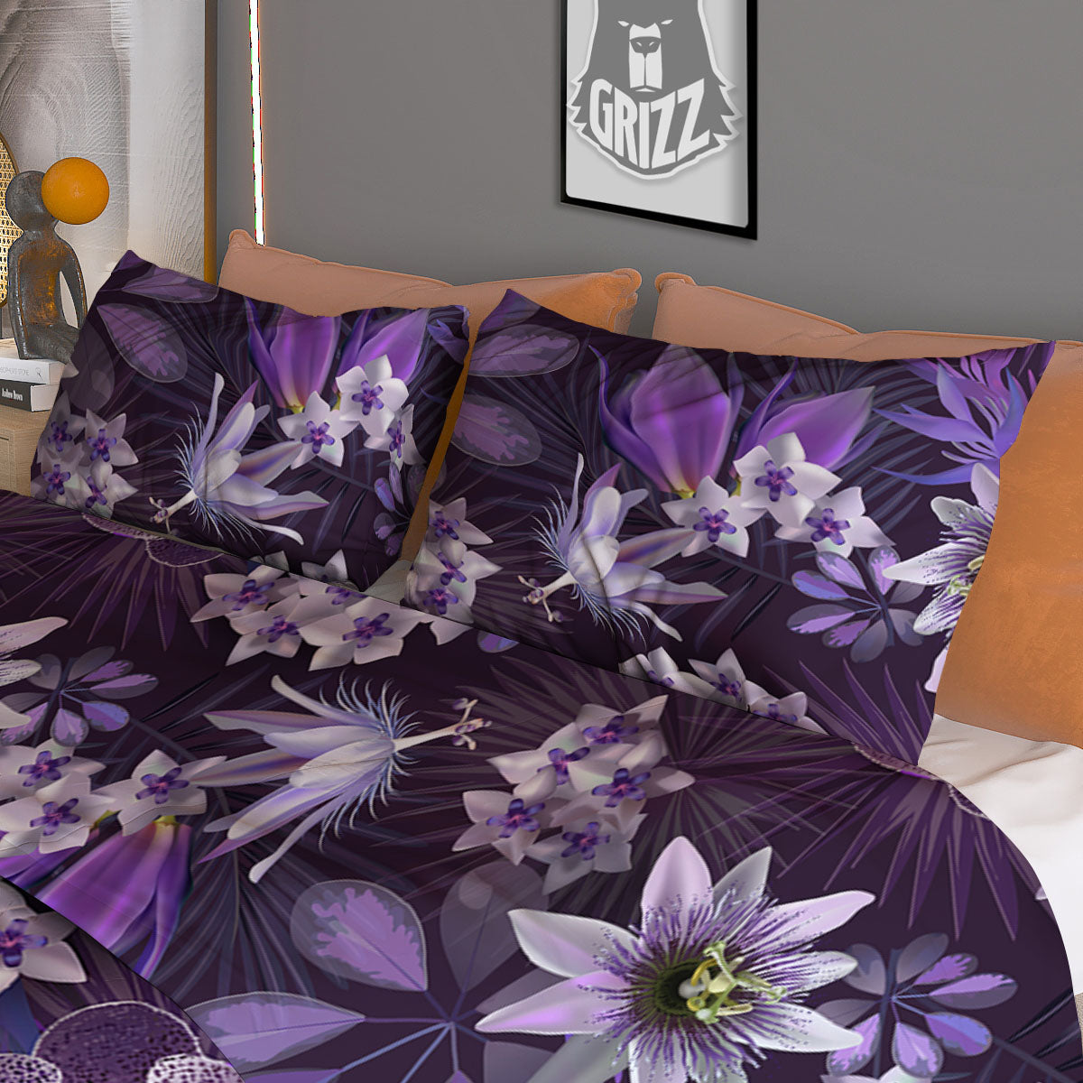 Floral Western Grey And White Print Pattern Duvet Cover Bedding Set