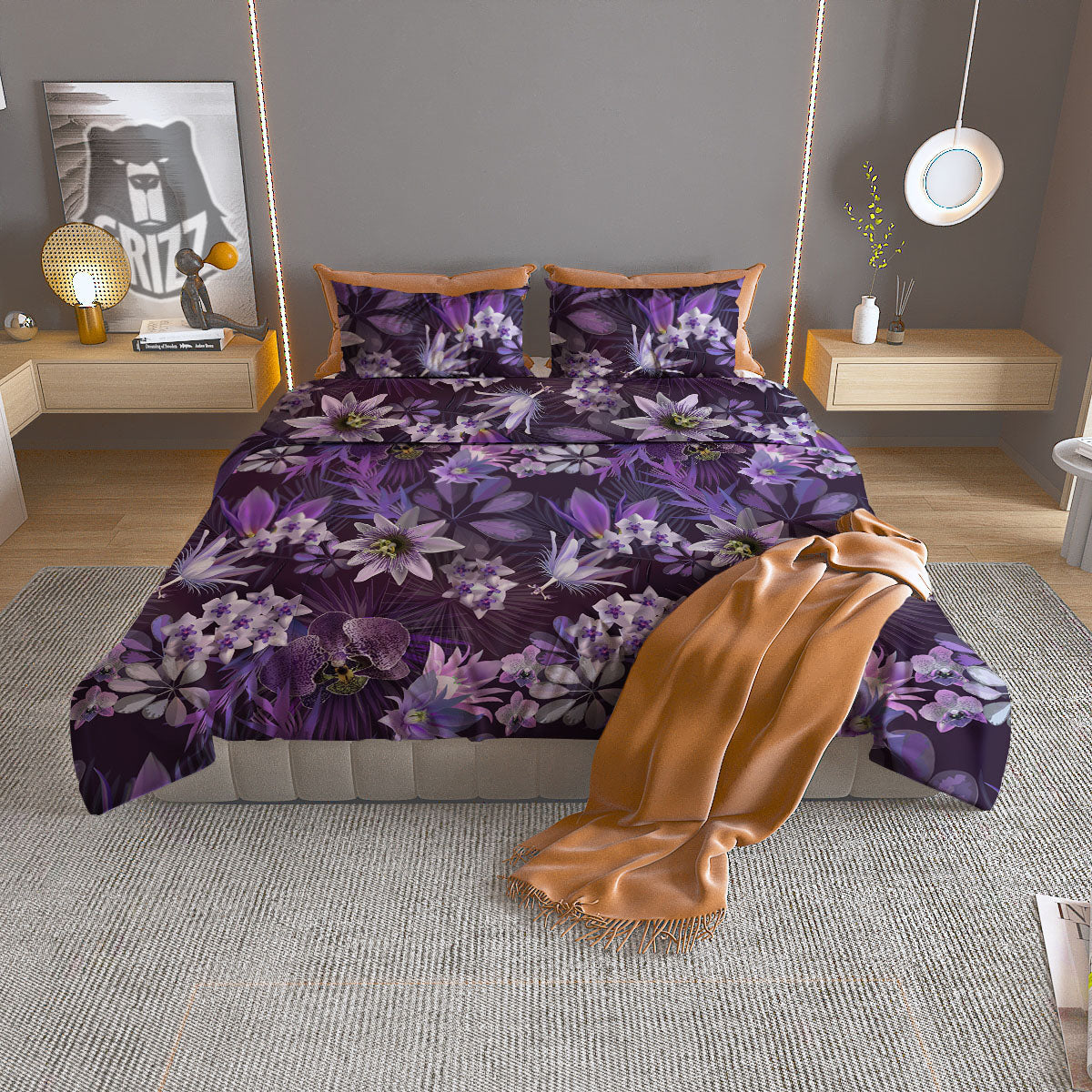 Floral Western Grey And White Print Pattern Duvet Cover Bedding Set