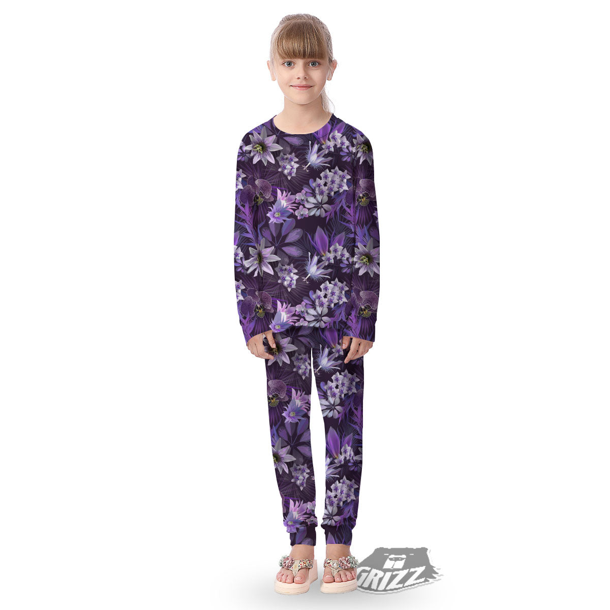 Flower Floral Purple Print Pattern Kid's Pajamas-grizzshop