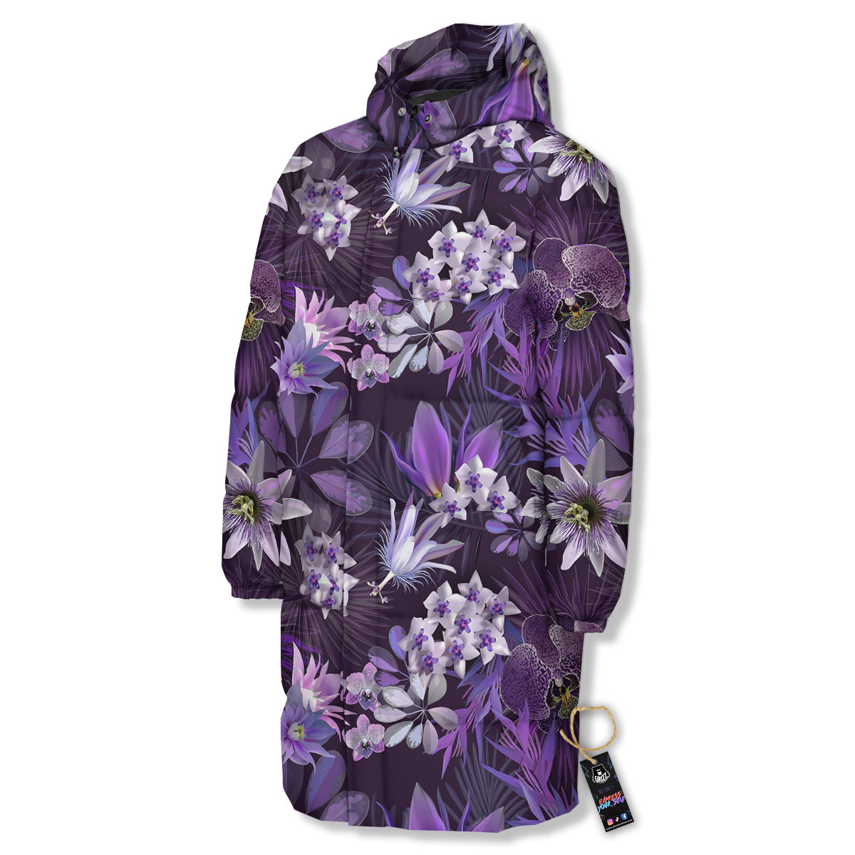 Flower Floral Purple Print Pattern Long Down Jacket-grizzshop