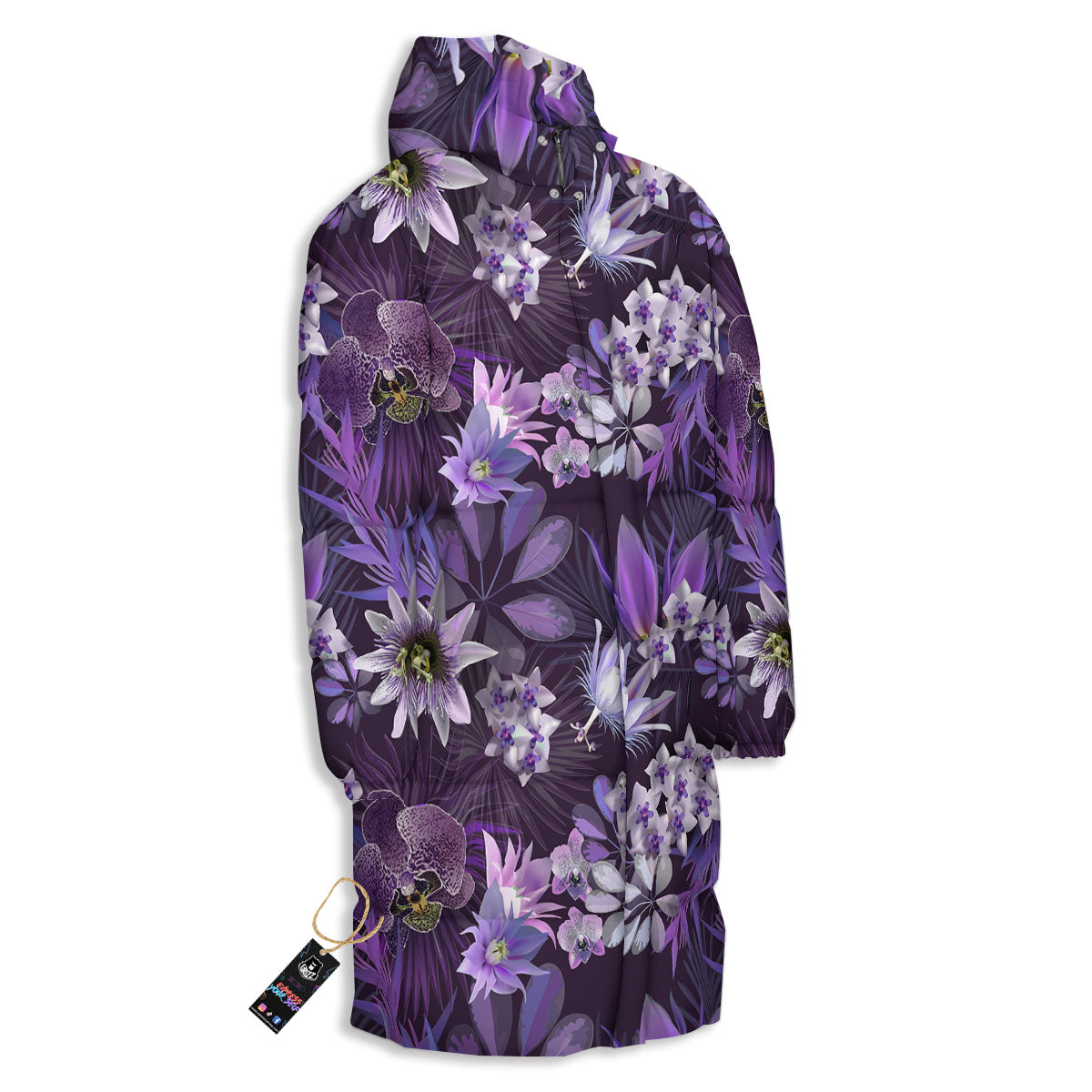 Flower Floral Purple Print Pattern Long Down Jacket-grizzshop