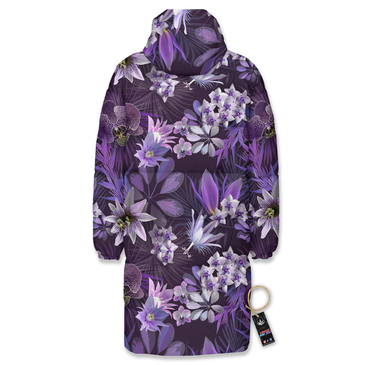 Flower Floral Purple Print Pattern Long Down Jacket-grizzshop
