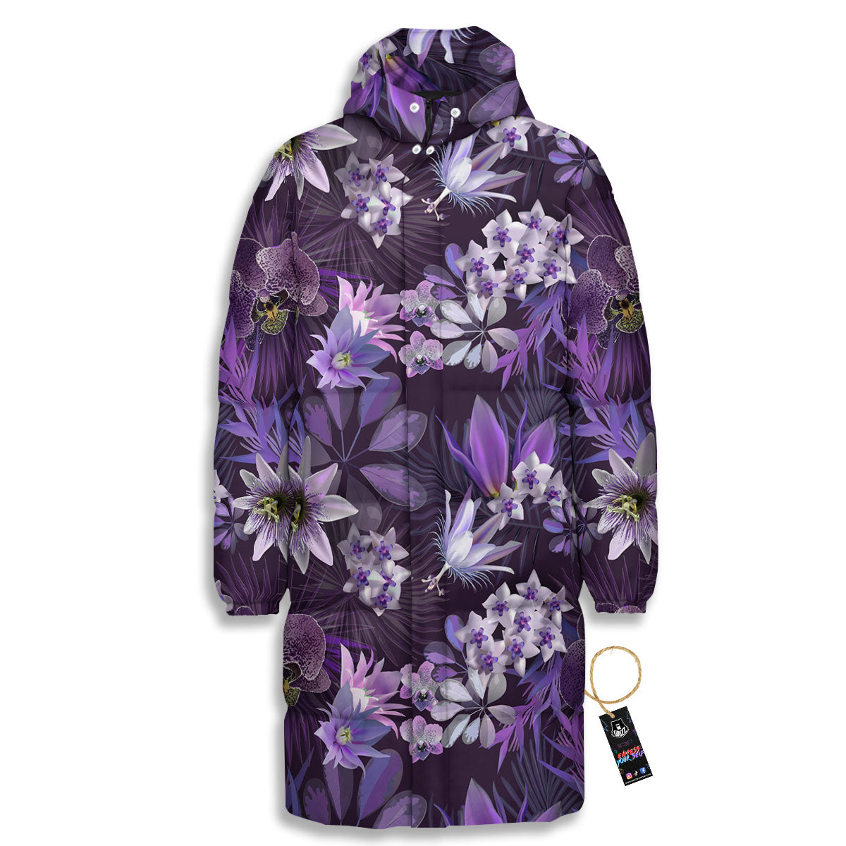 Flower Floral Purple Print Pattern Long Down Jacket-grizzshop