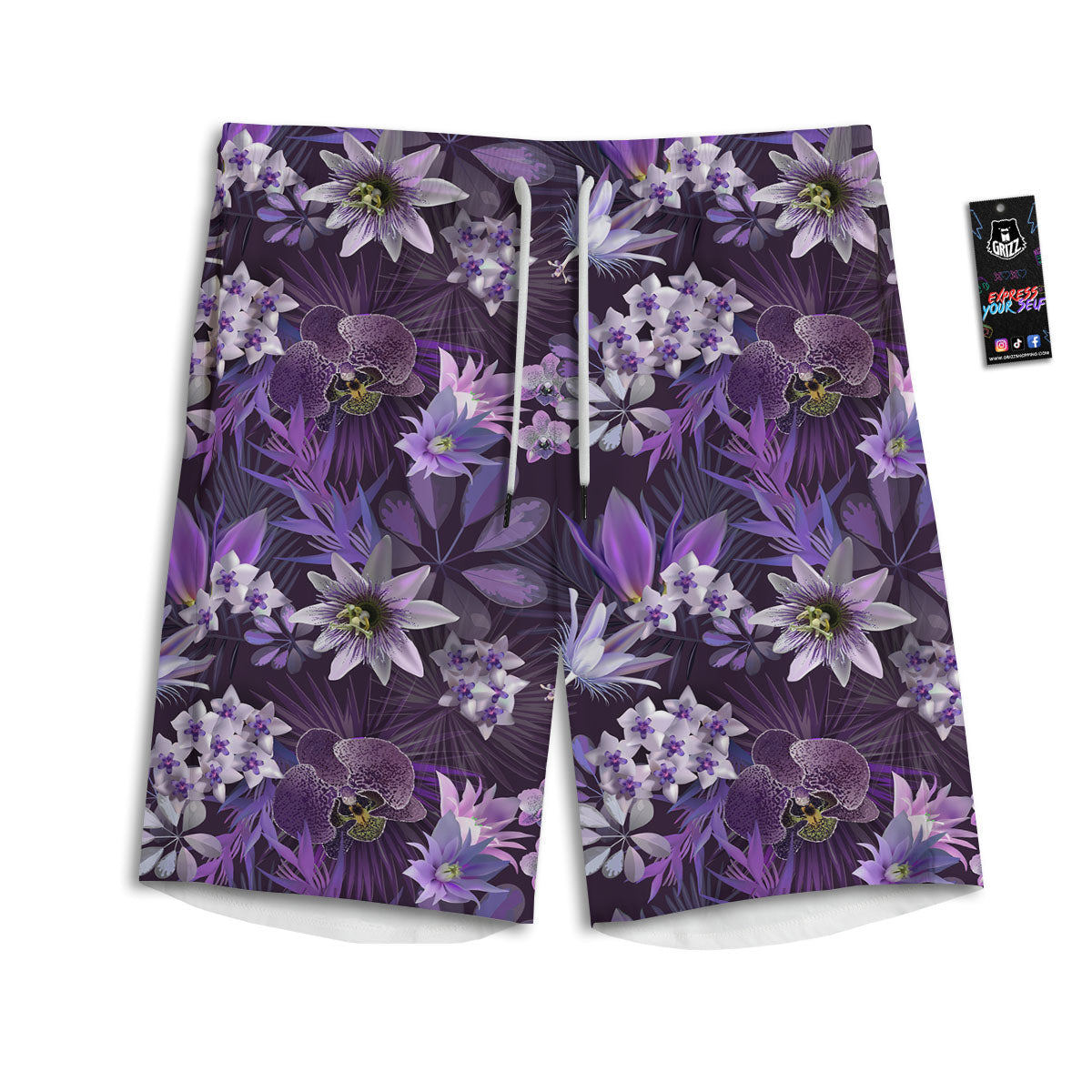 Flower Floral Purple Print Pattern Men's Athletic Shorts