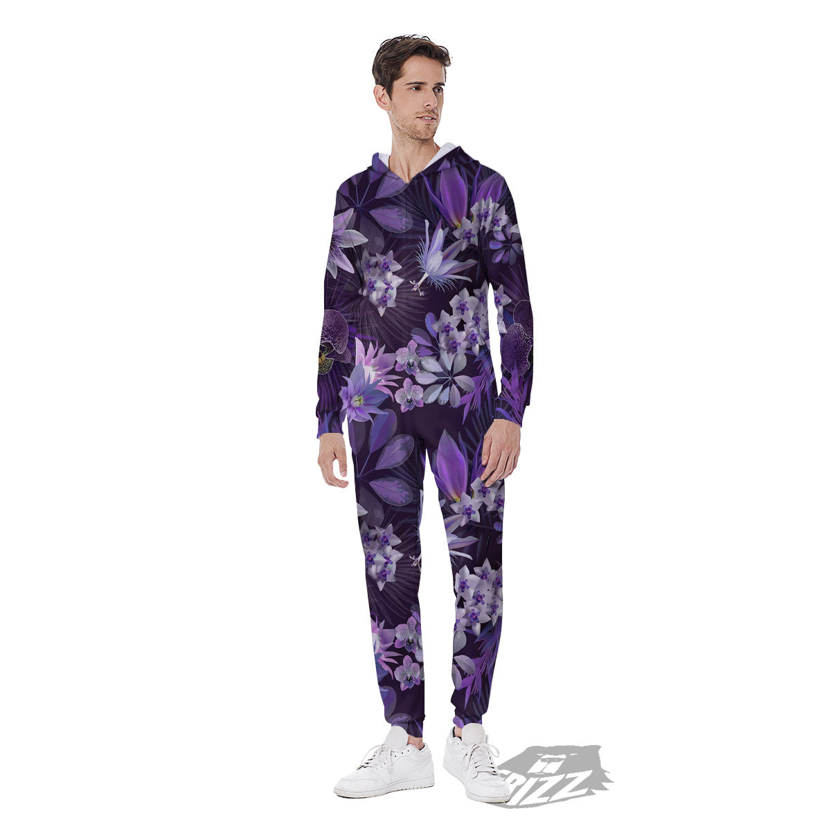 Flower Floral Purple Print Pattern Men's Jumpsuit-grizzshop
