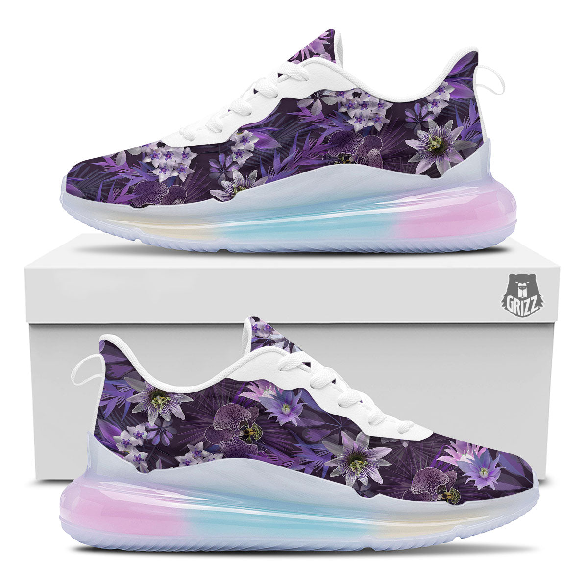 Flower Floral Purple Print Pattern Running Sneakers-grizzshop