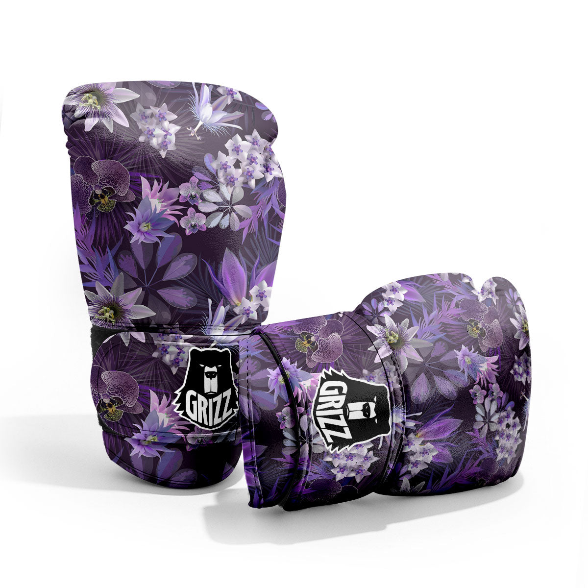 Flower Floral Purple Print Pattern Sparring Gloves-grizzshop