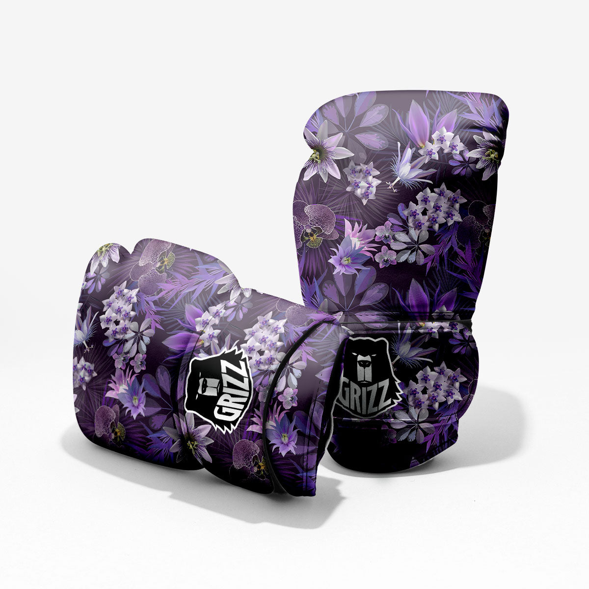 Flower Floral Purple Print Pattern Sparring Gloves-grizzshop