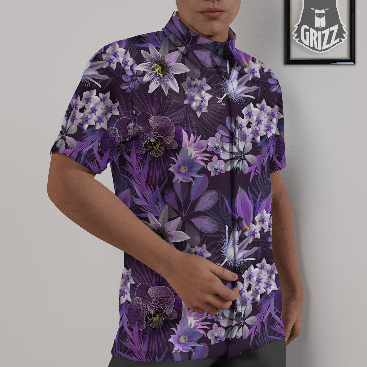 Flower Floral Purple Print Pattern Untucked Shirts-grizzshop