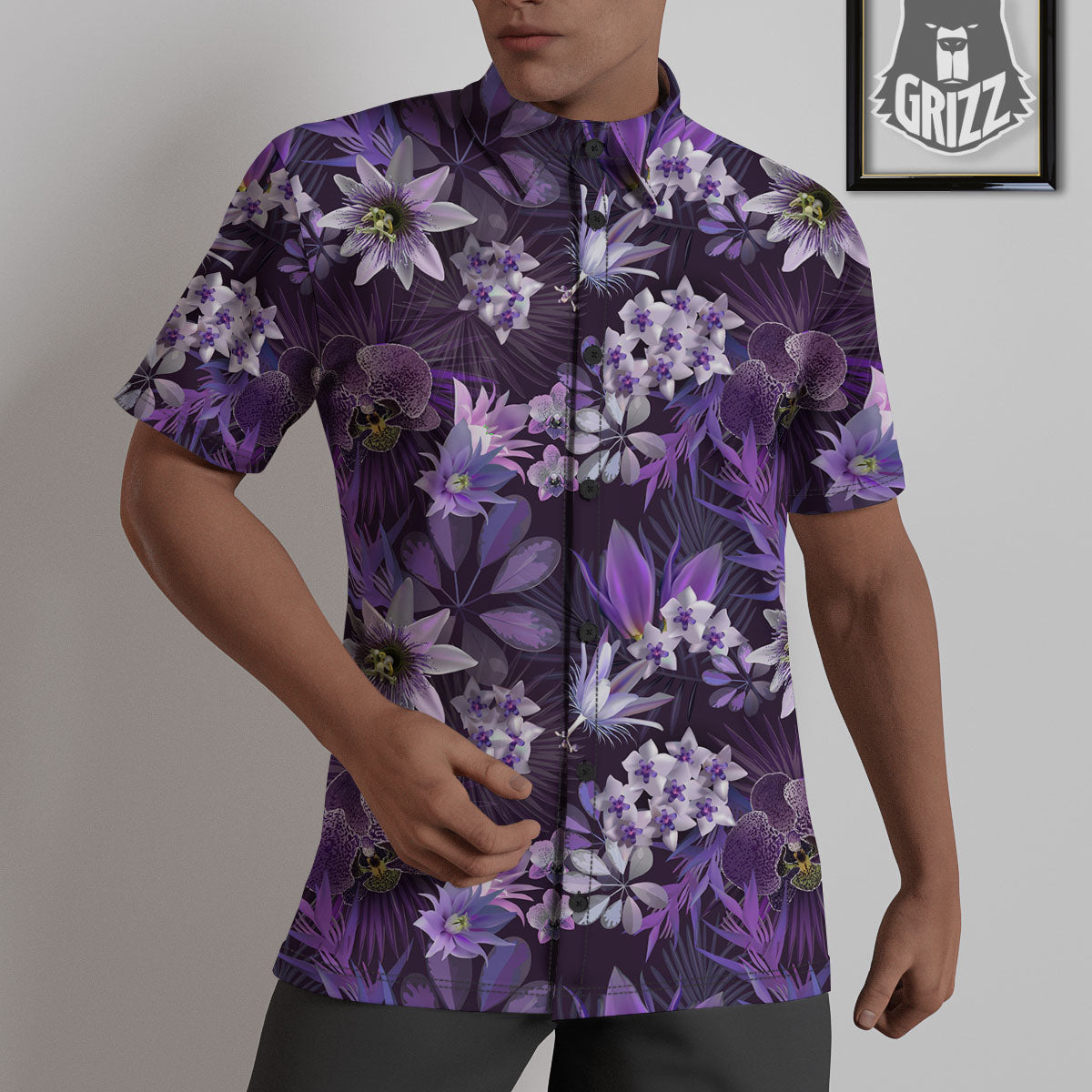 Flower Floral Purple Print Pattern Untucked Shirts-grizzshop