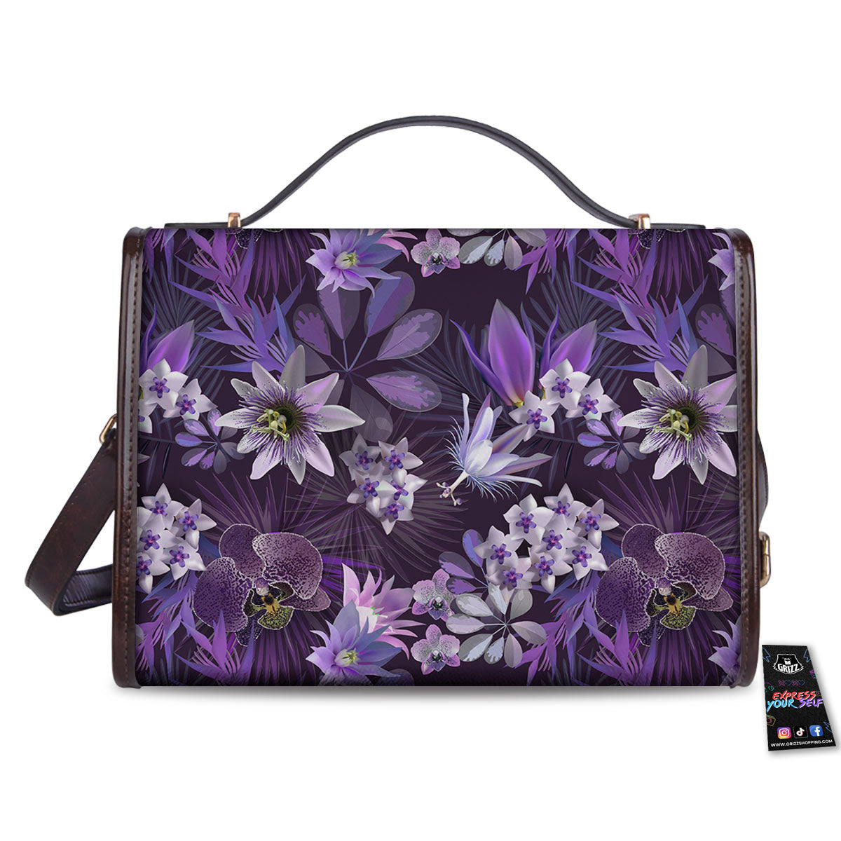 Flower Floral Purple Print Pattern Women's Satchel Bag-grizzshop