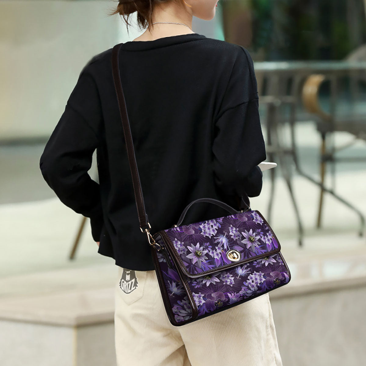 Flower Floral Purple Print Pattern Women's Satchel Bag-grizzshop