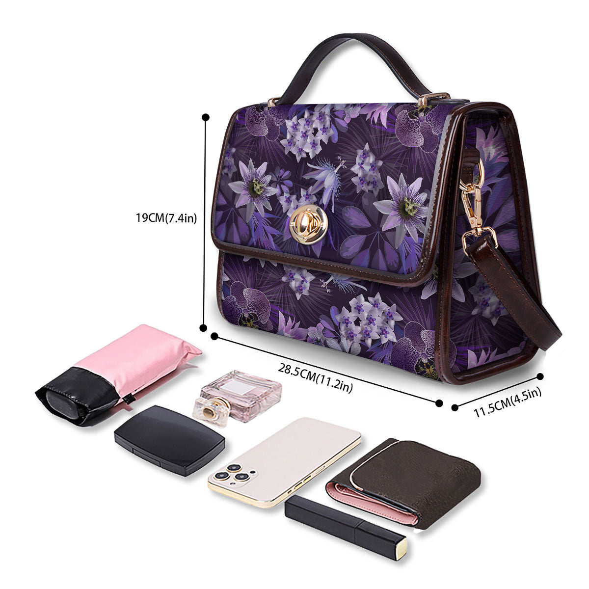 Flower Floral Purple Print Pattern Women's Satchel Bag-grizzshop
