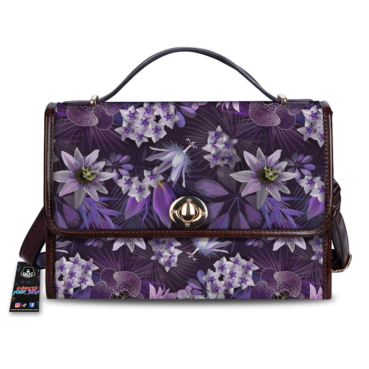 Flower Floral Purple Print Pattern Women's Satchel Bag-grizzshop