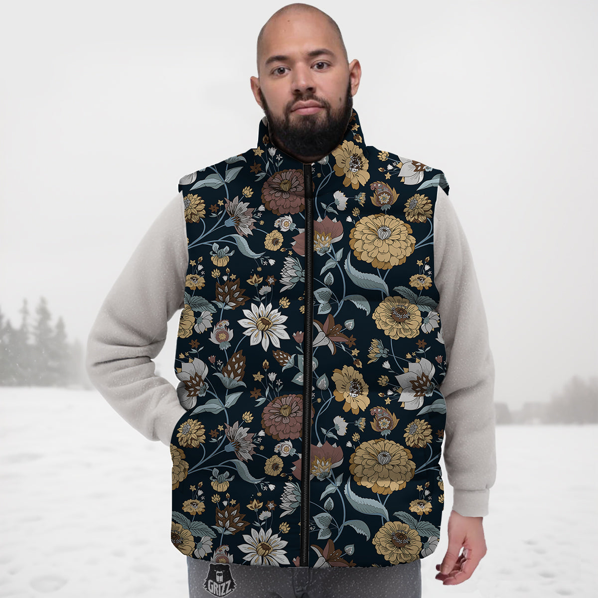Flower Floral Vintage Print Pattern Down Vest-grizzshop