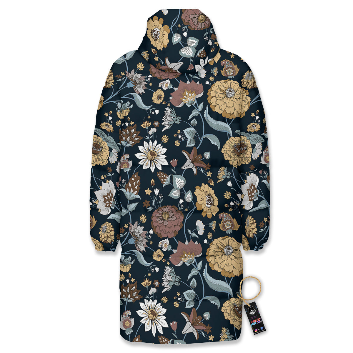 Flower Floral Vintage Print Pattern Long Down Jacket-grizzshop