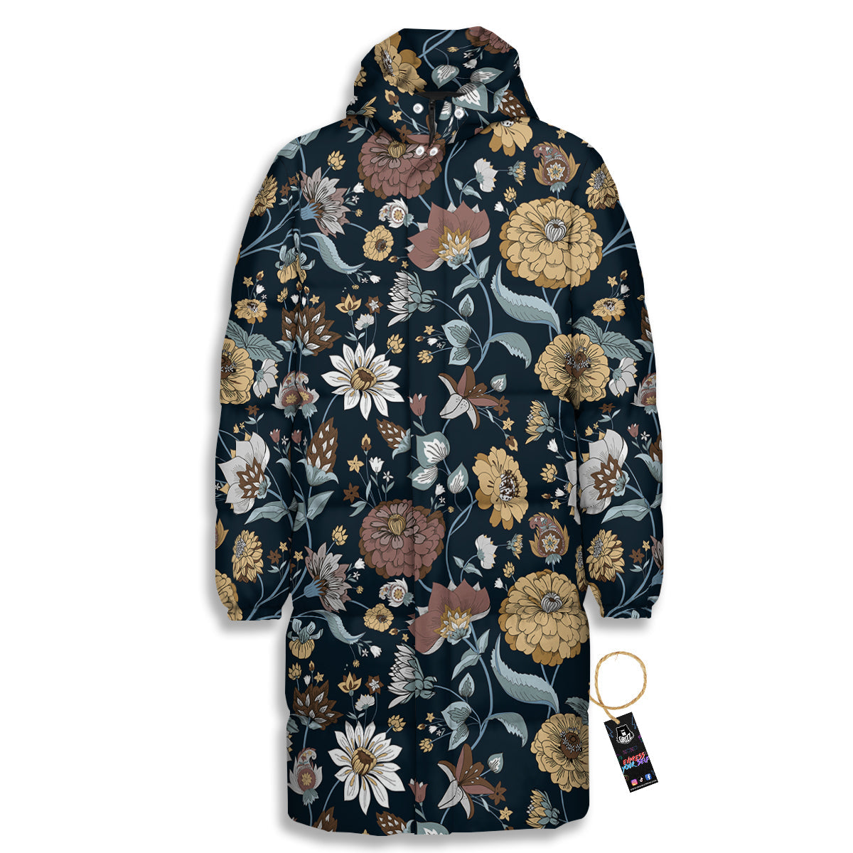 Flower Floral Vintage Print Pattern Long Down Jacket-grizzshop