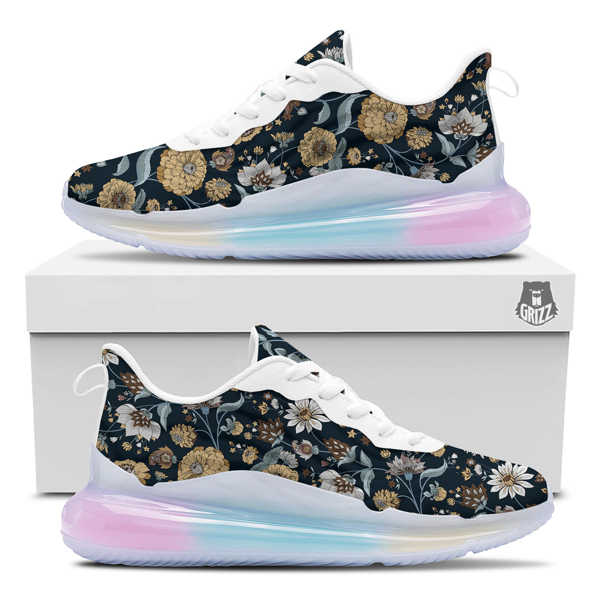 Flower Floral Vintage Print Pattern Running Sneakers-grizzshop