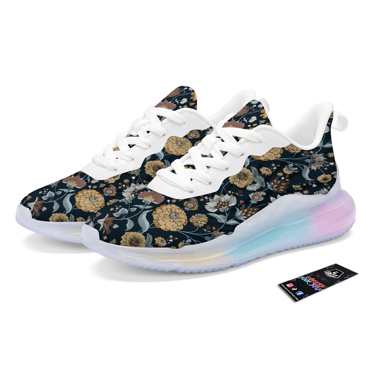 Flower Floral Vintage Print Pattern Running Sneakers-grizzshop