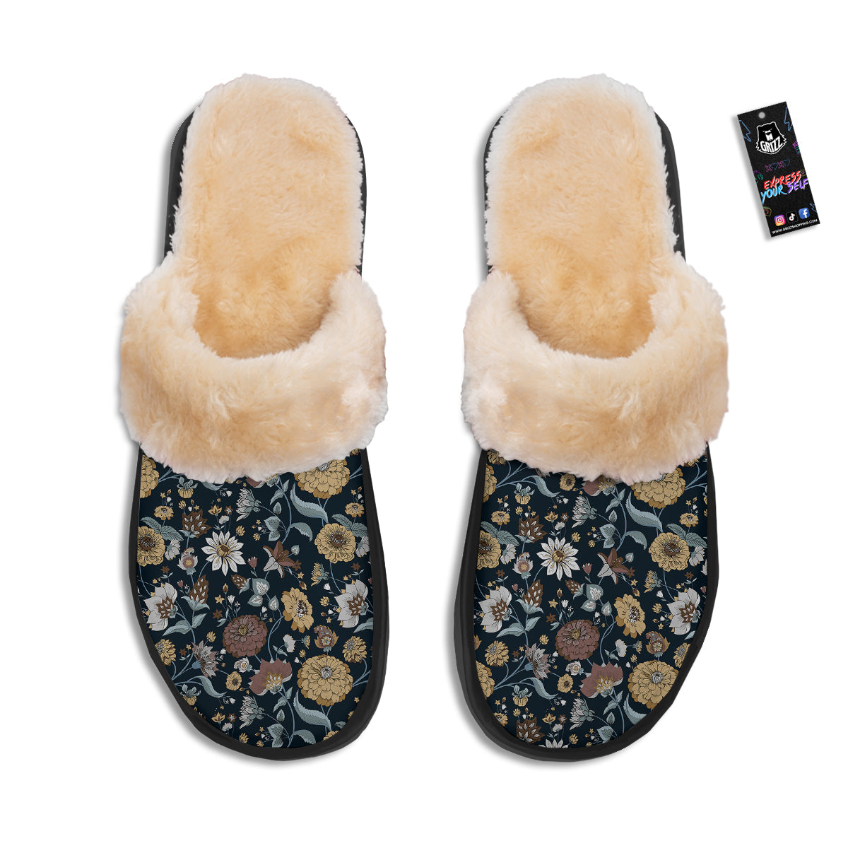 Flower Floral Vintage Print Pattern Slippers-grizzshop