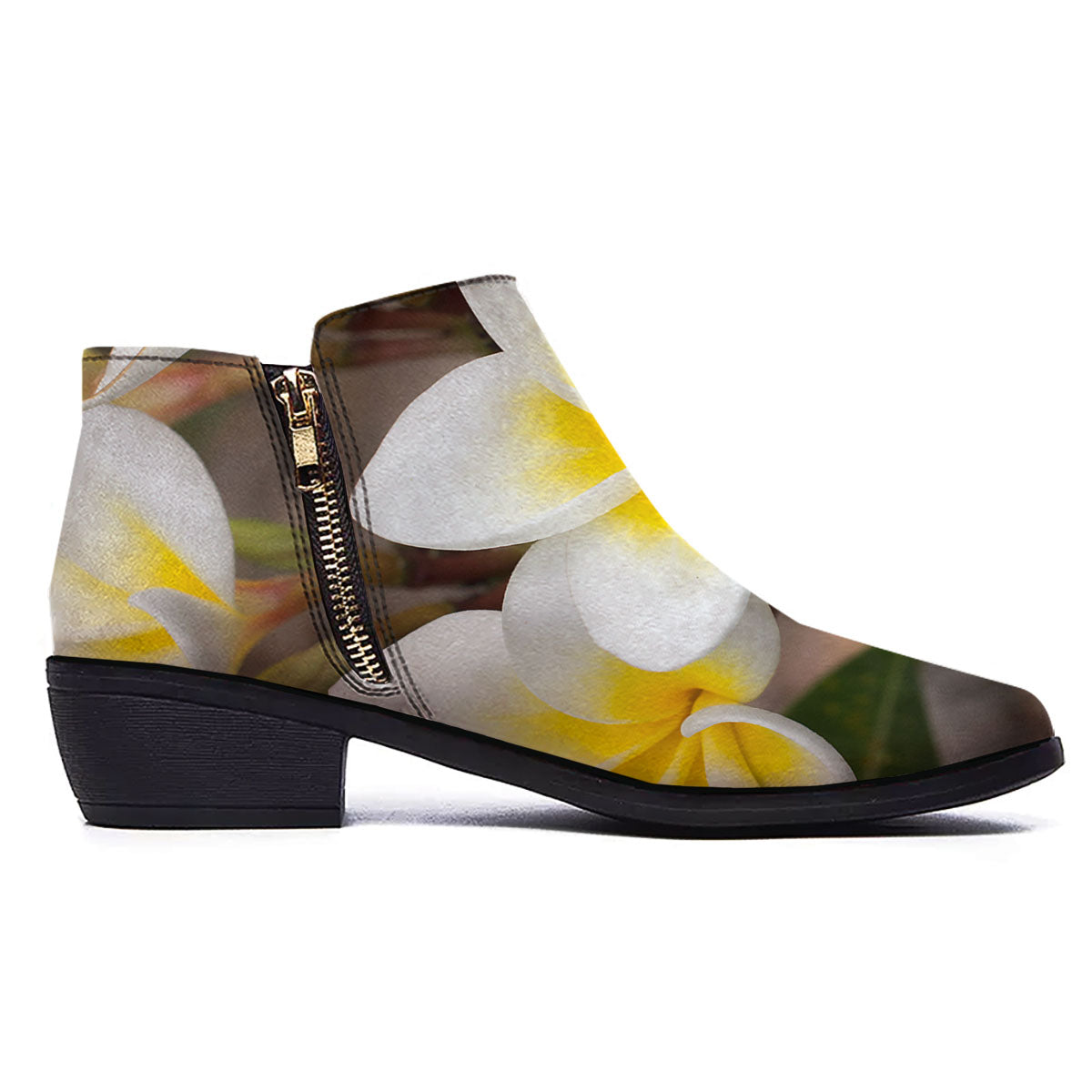 Flower Frangipani Print Ankle Boots-grizzshop