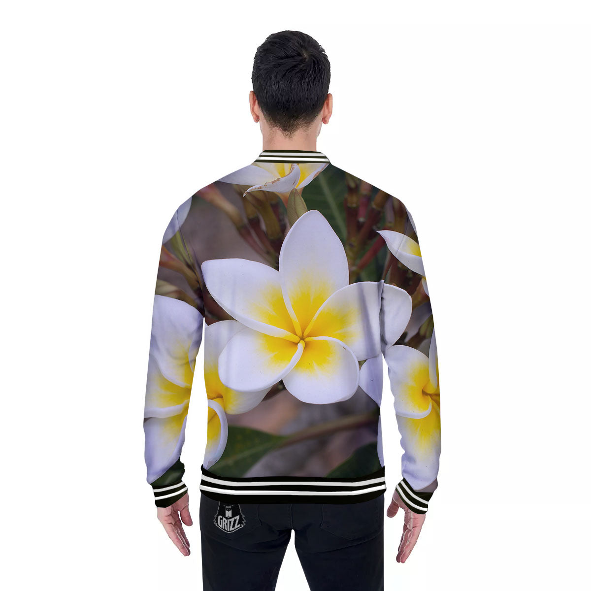 Flower Frangipani Print Baseball Jacket-grizzshop