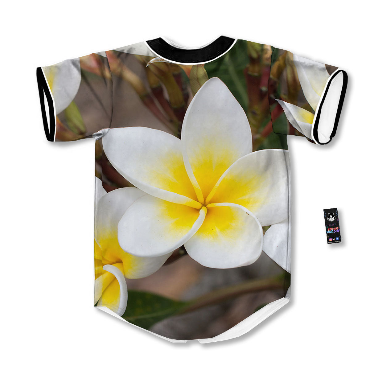 Flower Frangipani Print Baseball Jersey-grizzshop