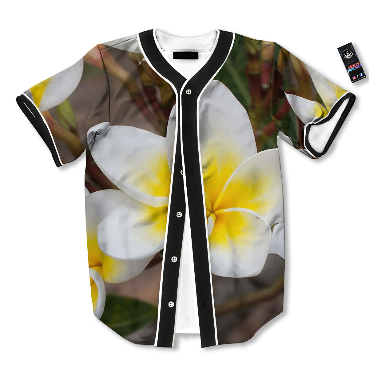 Flower Frangipani Print Baseball Jersey-grizzshop