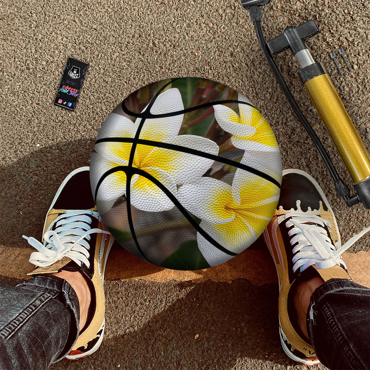 Flower Frangipani Print Basketball-grizzshop